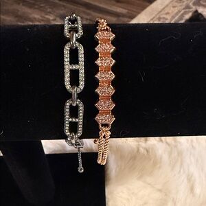Rose Gold and Hematite Crystal Link Bracelet Set - Women's Jewelry